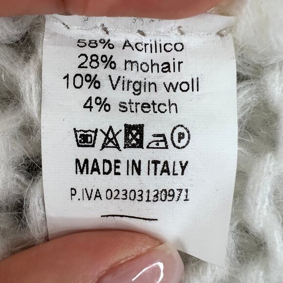 SCANDAL White Scoop Neck Open Knit Pullover Mohair Wool Blend Sweater S ITALY - Picture 6 of 6